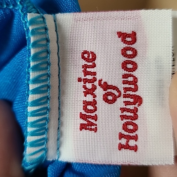 1980s Maxine of Hollywood Turquoise Blue One Piece Ruched Swimsuit Sz 14 - Picture 7 of 13